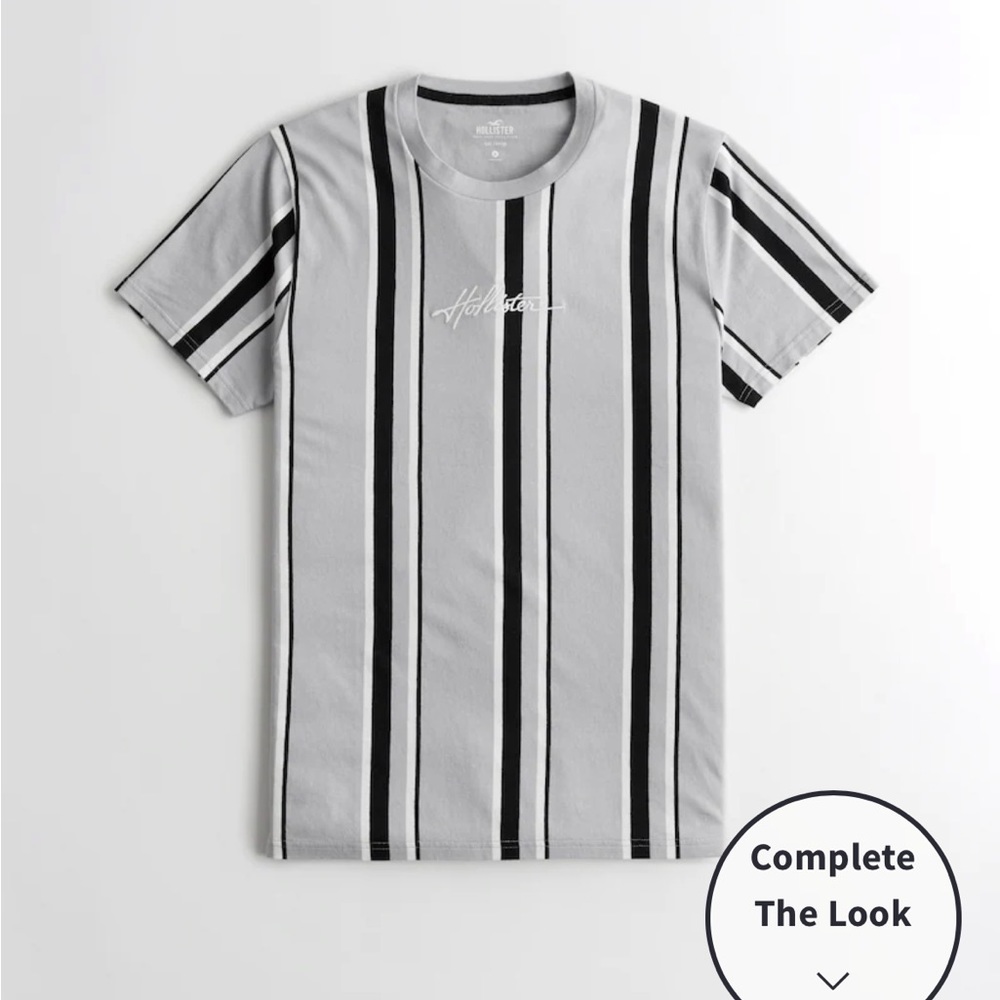 Hollister Striped Embroidered Logo Graphic T-Shirt